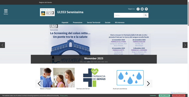 Security scan screenshot of https://www.aulss3.veneto.it/home