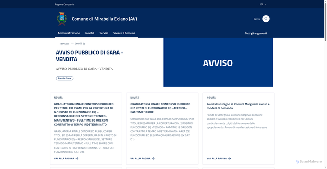 Security scan screenshot of https://comune.mirabellaeclano.av.it/