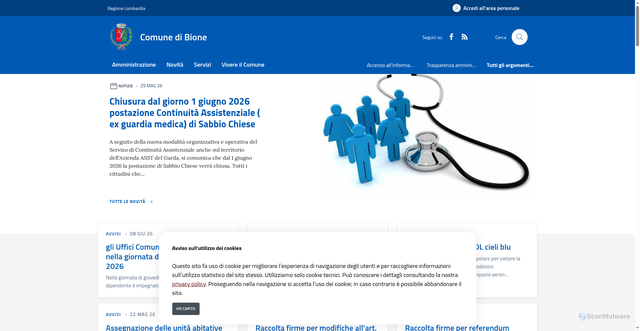 Security scan screenshot of https://www.comune.bione.bs.it