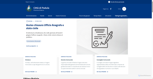 Security scan screenshot of https://www.comune.padula.sa.it