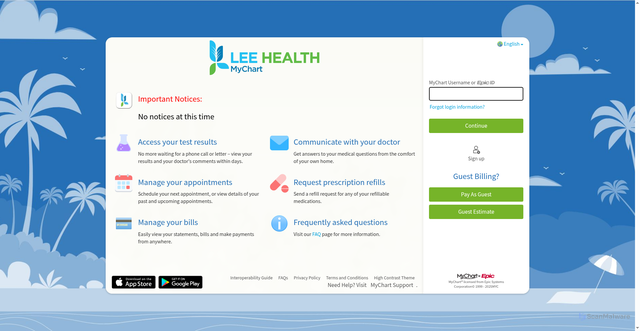 Security scan screenshot of https://mychart.leememorial.org