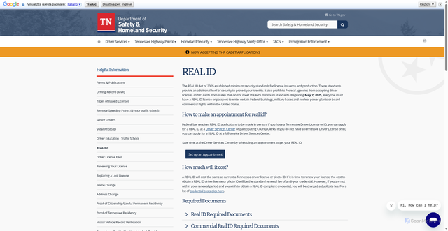 Security scan screenshot of http://tnrealid.gov/