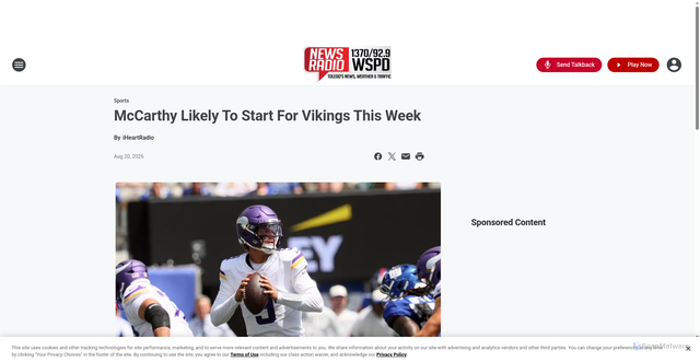 Security scan screenshot of https://wspd.iheart.com/content/2026-08-20-mccarthy-likely-to-start-for-vikings-this-week/