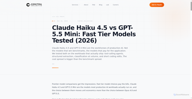 Security scan screenshot of https://contracollective.com/blog/claude-haiku-4-5-vs-gpt-5-5-mini-fast-tier-2026