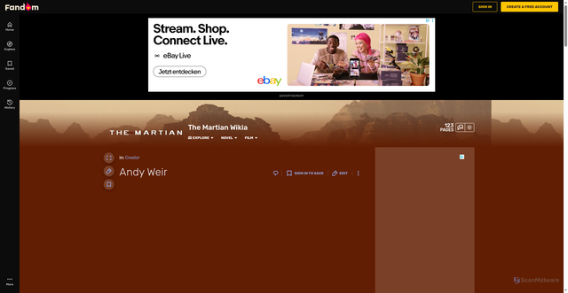 Security scan screenshot of https://the-martian.fandom.com/wiki/Andy_Weir