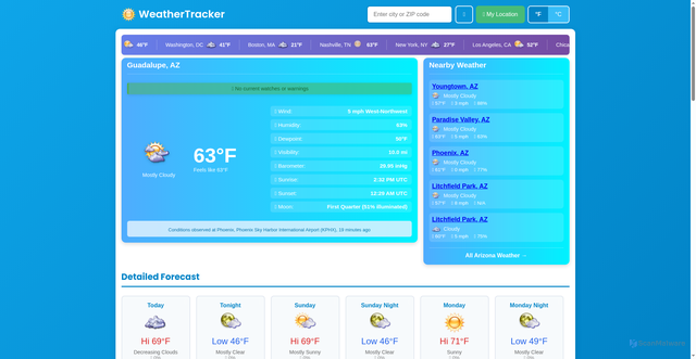 Security scan screenshot of https://weathertracker.com/jefferson-city-mo?location=Phoenix%2C+AZ