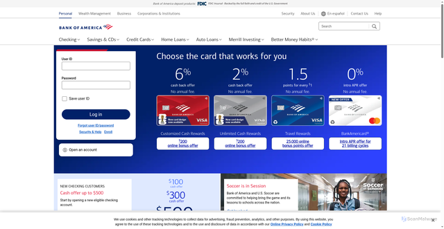 Security scan screenshot of https://www.bankofamerica.com