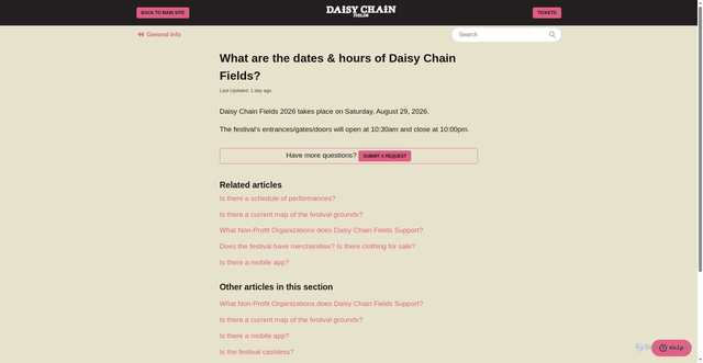 Security scan screenshot of https://support.daisychainfields.com/hc/en-us/articles/49814074738196-What-are-the-dates-hours-of-Daisy-Chain-Fields