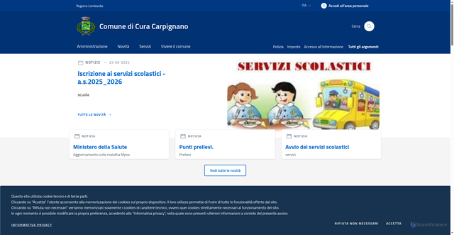 Security scan screenshot of https://www.comune.curacarpignano.pv.it/