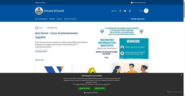 Security scan screenshot of https://www.comune.scorze.ve.it/it