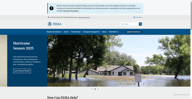 Security scan screenshot of https://fema.gov/