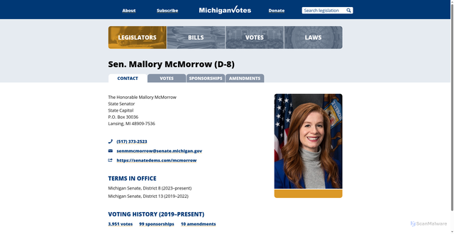 Security scan screenshot of https://www.michiganvotes.org/legislators/2023/senate/district-8