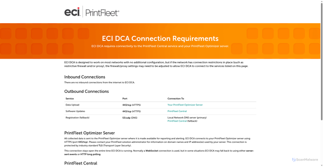 Security scan screenshot of https://printfleetcentral.com