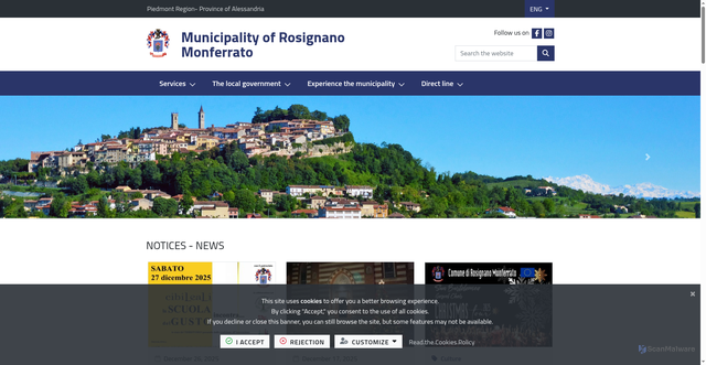 Security scan screenshot of https://www.comune.rosignanomonferrato.al.it/it-it/home