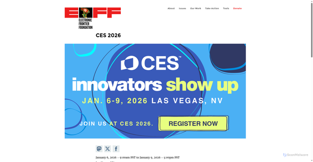 Security scan screenshot of https://www.eff.org/event/ces-2026
