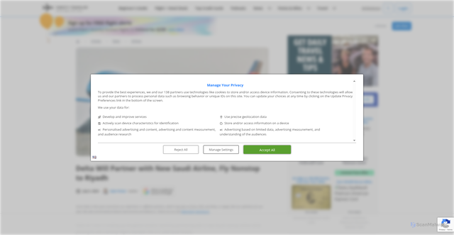 Security scan screenshot of https://thriftytraveler.com/news/airlines/delta-riyadh-air-partnership/