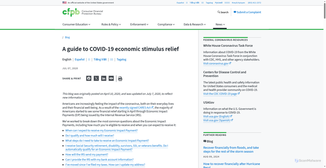 Security scan screenshot of https://www.consumerfinance.gov/about-us/blog/guide-covid-19-economic-stimulus-checks/