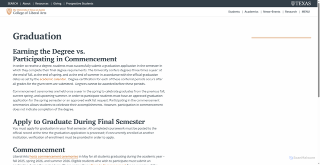 Security scan screenshot of https://liberalarts.utexas.edu/undergraduate-students/graduation/