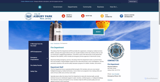 Security scan screenshot of https://www.cityofasburypark.com/171/Fire-Department
