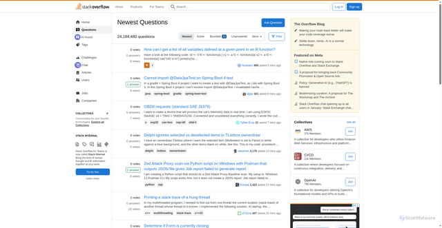 Security scan screenshot of https://stackoverflow.com