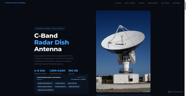 Security scan screenshot of https://frondaradarstationg3-mohjdqd9ej.edgeone.app/c-band-antenna%20(3).html