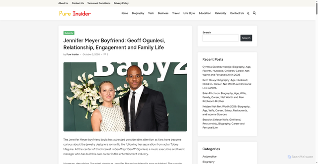 Security scan screenshot of https://pureinsider.co.uk/jennifer-meyer-boyfriend/