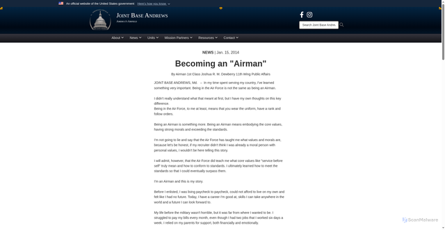 Security scan screenshot of https://www.jba.af.mil/News/Commentaries/Display/Article/773015/becoming-an-airman/