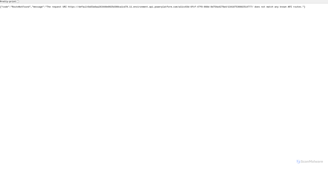 Security scan screenshot of https://default0a53a6aa263448e0925d380ca1cd78.11.environment.api.powerplatform.com