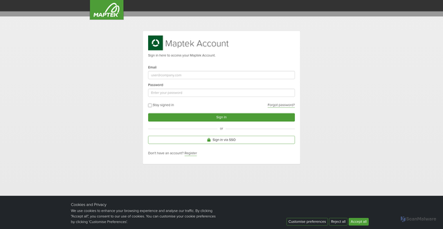 Security scan screenshot of https://account.maptek.com