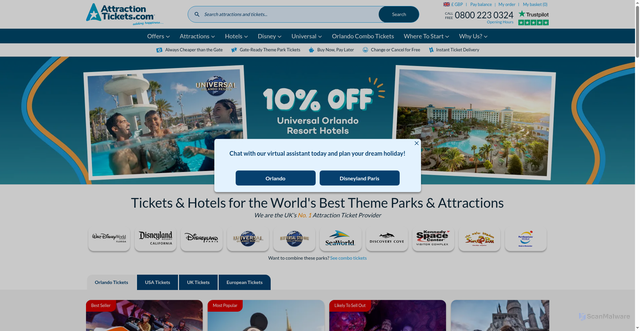 Security scan screenshot of https://attractiontickets.com