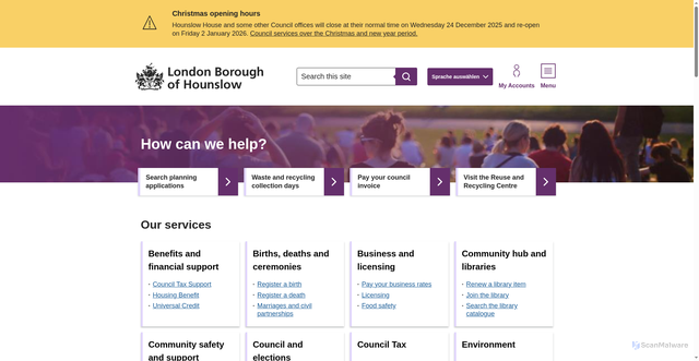 Security scan screenshot of https://www.hounslow.gov.uk:443/