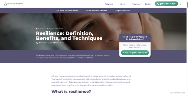 Security scan screenshot of https://modernrecoveryservices.com/wellness/coping/skills/cognitive/resilience/