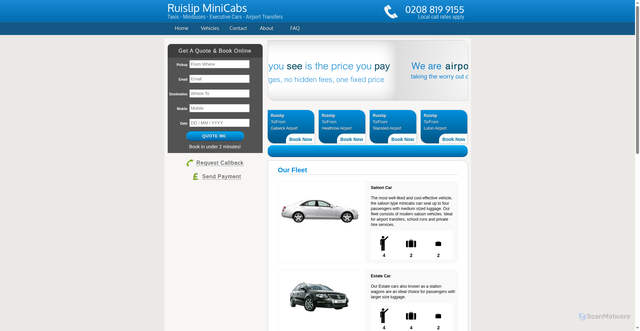 Security scan screenshot of https://ruislipminicabs.online/vehicle_fleet.html