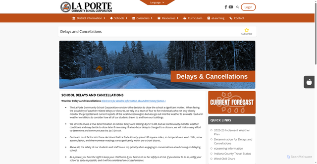 Security scan screenshot of https://www.lpcsc.k12.in.us/en-US/closings-delays-7c720972