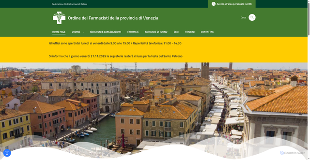 Security scan screenshot of https://www.ordinefarmacistivenezia.it/
