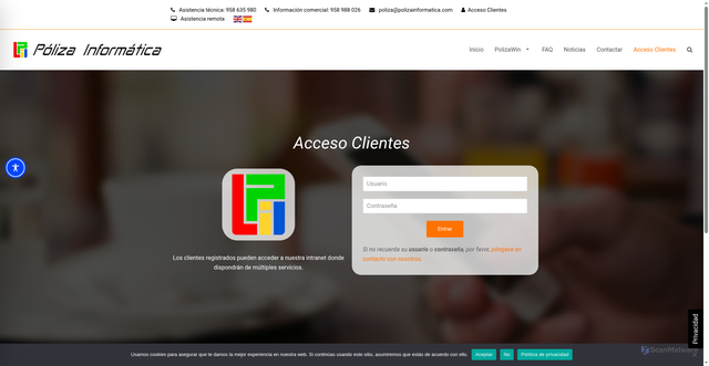 Security scan screenshot of https://polizainformatica.com/acceso-clientes