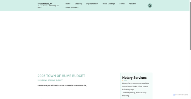 Security scan screenshot of https://townofhumeny.gov/
