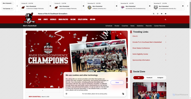 Security scan screenshot of https://iusathletics.com/sports/mens-basketball
