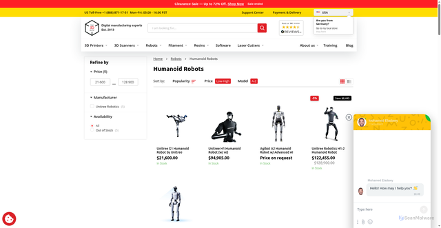 Security scan screenshot of https://top3dshop.com/robots/humanoid-robots/