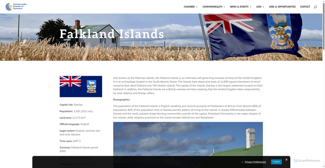 Security scan screenshot of https://commonwealthchamber.com/associated-territories/falkland-islands/