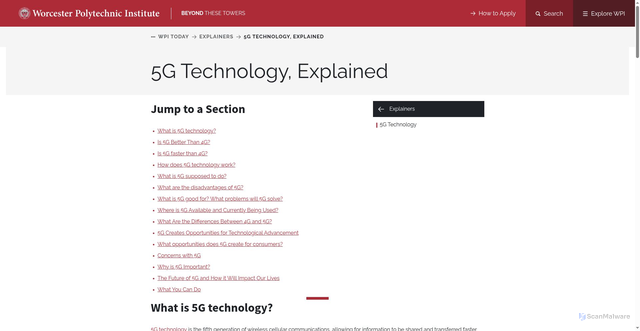 Security scan screenshot of https://www.wpi.edu/news/explainers/5g-technology