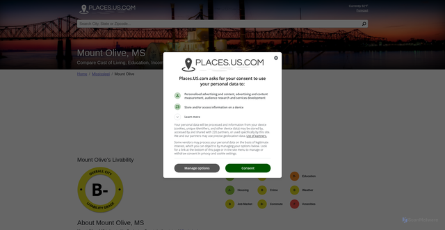 Security scan screenshot of https://places.us.com/mississippi/mount-olive