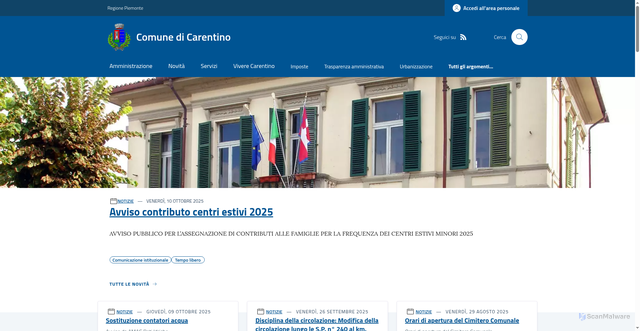 Security scan screenshot of https://www.comune.carentino.al.it/