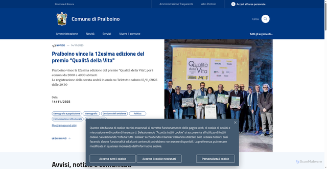 Security scan screenshot of https://www.comune.pralboino.bs.it/