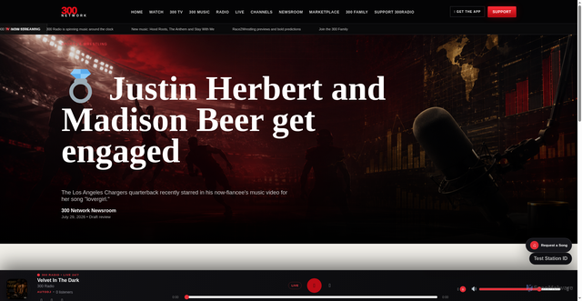 Security scan screenshot of https://300radio.com/newsroom/%F0%9F%92%8D-justin-herbert-and-madison-beer-get-engaged/