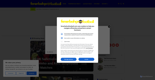 Security scan screenshot of https://www.fenerbahcefootball.com/