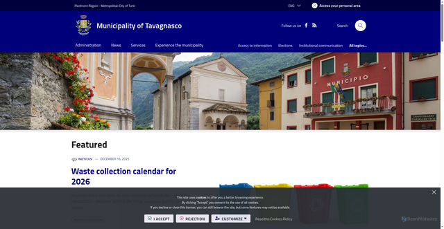 Security scan screenshot of https://www.comune.tavagnasco.to.it/it-it/home