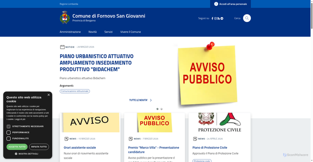 Security scan screenshot of https://www.comune.fornovosangiovanni.bg.it