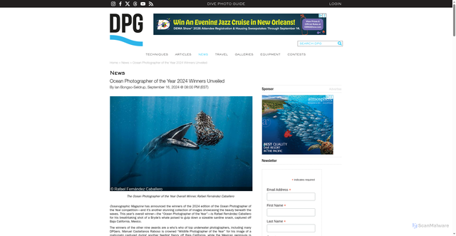 Security scan screenshot of https://www.divephotoguide.com/underwater-photography-scuba-ocean-news/ocean-photographer-year-2024-winners-unveiled/