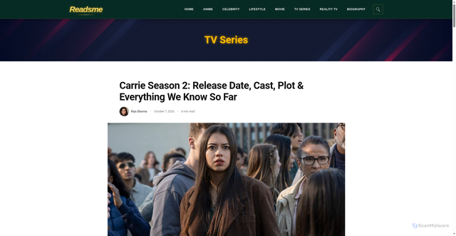 Security scan screenshot of https://www.readsme.com/carrie-season-2-release-date-cast-plot-everything